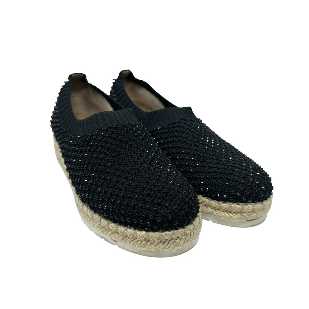 Adrienne Vittadini Sport Nicola Black Sequin Slip On Espadrille Wedges Size 9 - Picture 2 of 12